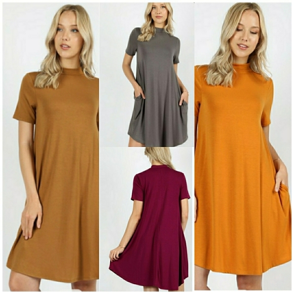 ❤️Mock Neck Short Sleeved Dress❤W/POCKETS❤ - Picture 1 of 5